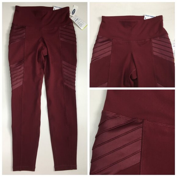 NWT OLD NAVY Bordeaux Go Dry Compression Breathable Street 4way Stretch Leggings - Picture 1 of 12